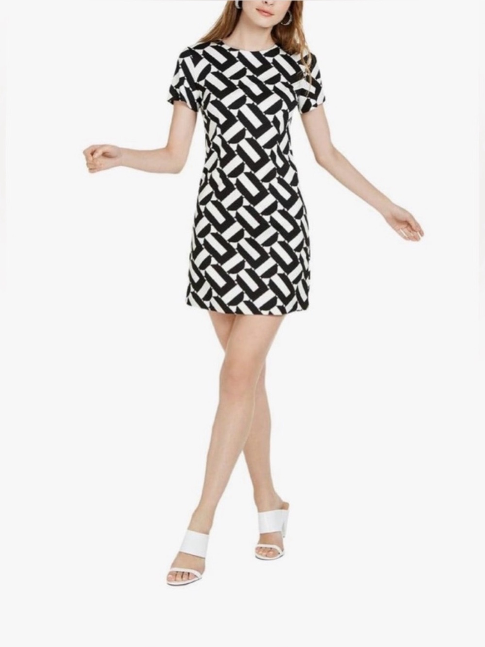 Trina Turk NWT Black White Geometric Print Short Sleeve Dress Size Medium (M)